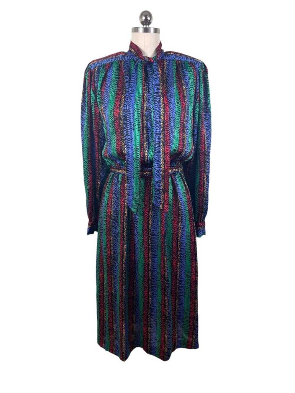 VTG 80s Power Dressing Midi Dress Womens 8 Jeweled Tone Belted Maximalism